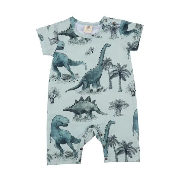 Walkiddy Baby Kurzarm-Strampler GOTS zertifiziert – Grün mit Dinosauriermotiv, weich & bequem | von Walkiddy – Produktbild 1 von 2