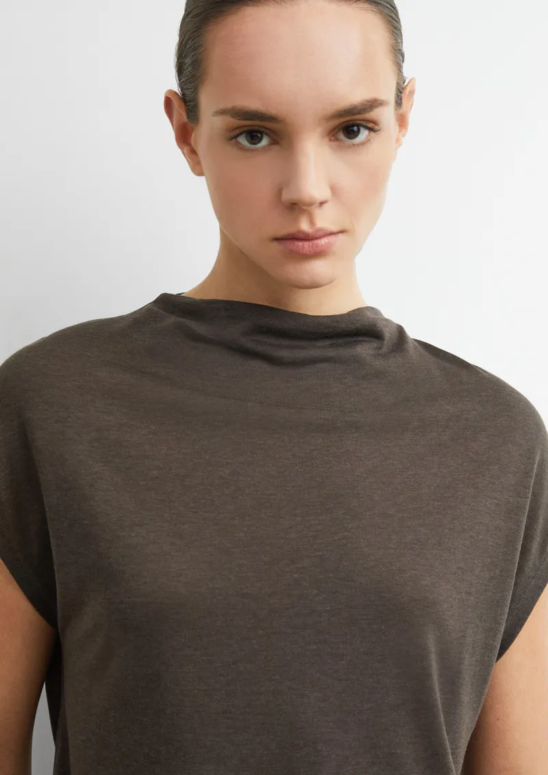 comma comma Fließendes Shirt aus Lyocellmix, Braun, – Produktbild 3 von 3