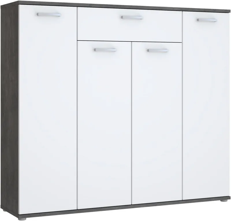 FORTE Kommode Kombikommode, Stauraum, Einlegeböden verstellbar, B/H/T ca.140/120/34 cm, viel Stauraum, PEFC zertifiziert, Grau|weiß, – Produktbild 2 von 5