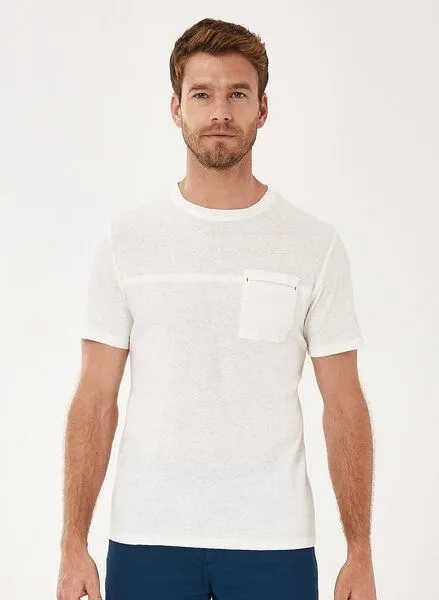 ORGANICATION ORGANICATION T-Shirt aus Bio-Baumwolle-Leinen-Mix mit Brusttasche, White, – Produktbild 1 von 3