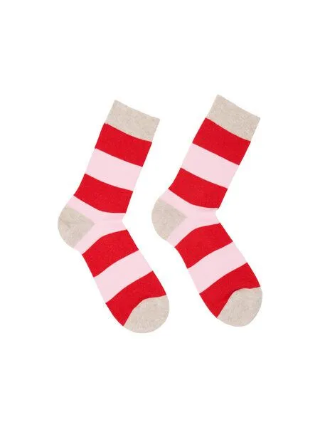 LANIUS LANIUS Socken mit Blockstreifen (GOTS), Red alert/ rose, – Produktbild 4 von 4