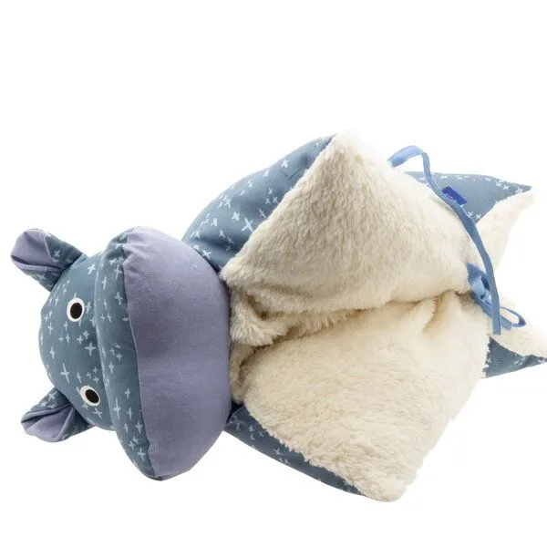 Flosinn Flosinn Kuscheltierkissen Nilpferd mit Teddyplüsch aus Baumwolle Personalisierbar, Blau, – Produktbild 6 von 6