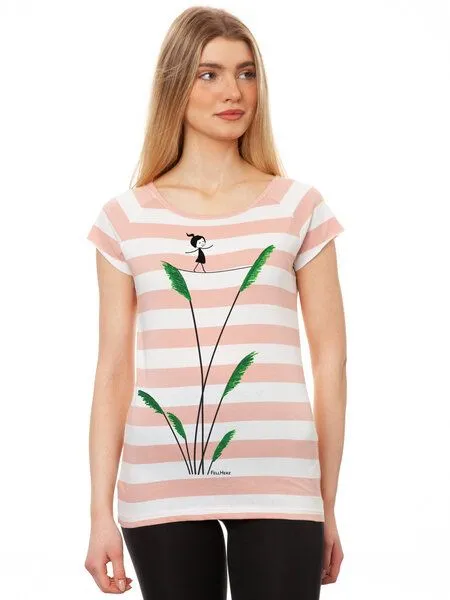 FellHerz FellHerz Damen T-Shirt Seiltanz block striped white light pink Bio Fair und Vegan – Produktbild 3 von 4