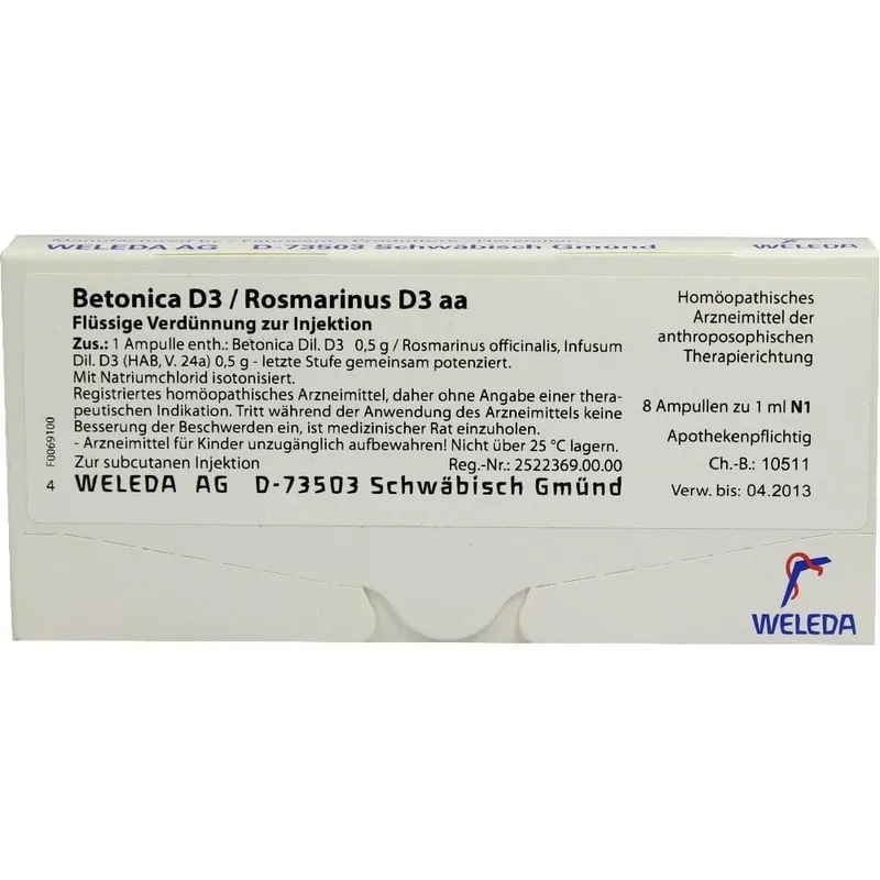 Weleda WELEDA BETONICA D 3/Rosmarinus D 3 Ampullen 8X1 ml Ampullen – Produktbild 1 von 1