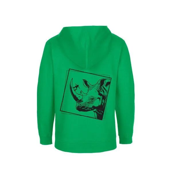 HANDGEDRUCKT HANDGEDRUCKT Unisex Kinder Zip Up Hoody "Rhinoskateros", Green, – Produktbild 1 von 4