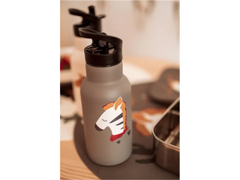 Kikadu Kikadu Kinder Edelstahl Trinkflasche Zebra Maße 20 x 7 cm, 350 ml, Grau, – Produktbild 2 von 2