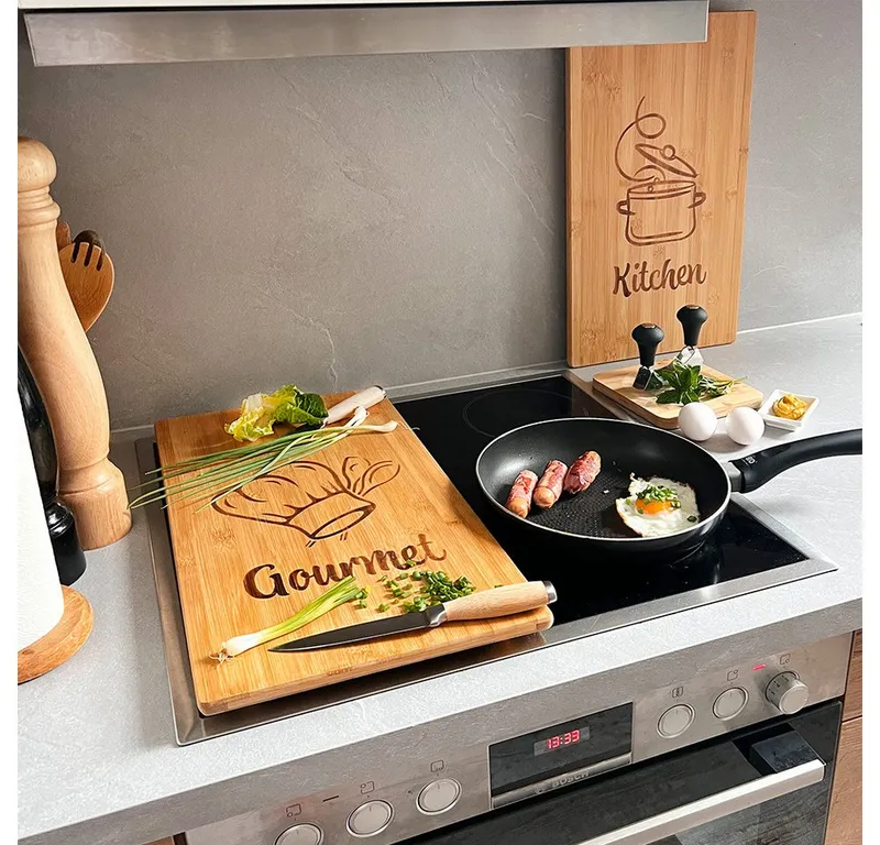 Kesper Kesper Schneide- und Abdeckplatte Herdabdeckplatte, Bambus, (Set, 2 tlg), mit Standfüßen, Braun, – Produktbild 4 von 5
