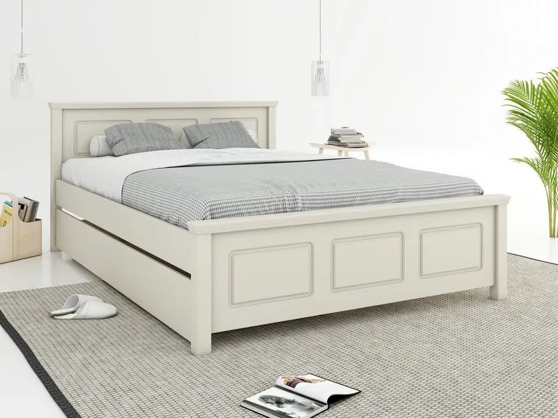 OTTO home Massivholzbett ERIKK', Made in Europe, optional mit Schublade, Massivholz Kiefer (FSC® zertifiziert), in mehreren Größen, Landhausstil mit Kassettenoptik, Beige, – Produktbild 1 von 8