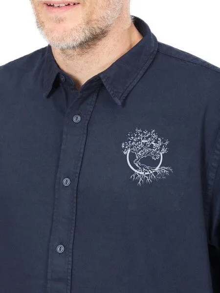 Life-Tree Life-Tree Hemd aus Biobaumwolle Fairwear für Herren Olive mit Brust-Logo, Blau, – Produktbild 2 von 4