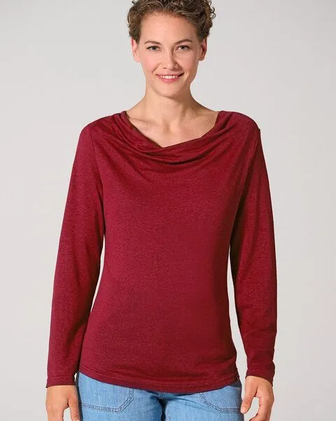 HempAge HempAge Langarmshirt mit Wasserfallkragen Hanf/Lyocell, Ruby (rot), – Produktbild 1 von 4