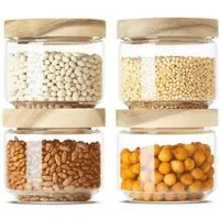 Econovo Econovo Kleine Vorratsgläser mit Holzdeckel | 300ml (Set 4-tlg.) | Kollektion Rund – Produktbild 1 von 1