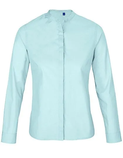 NEOBLU NEOBLU Damen Bluse Langarm Business verdeckte Knopfleiste Mandarinkragen, Blau, – Produktbild 2 von 3