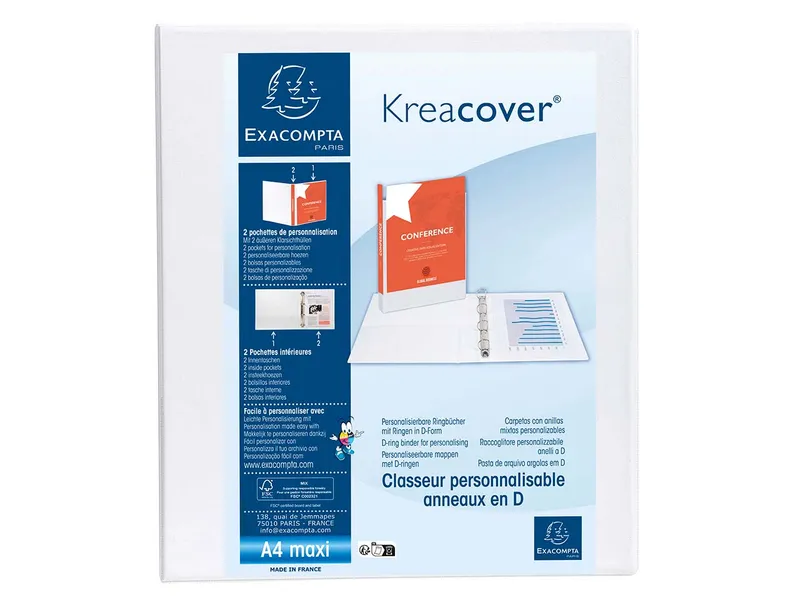 Exacompta 10 Exacompta Ringbücher "Kreacover", DIN A4 Maxi, 2 Ringe 40 mm, RB 64 mm, 2 Taschen, weiß – Produktbild 1 von 2