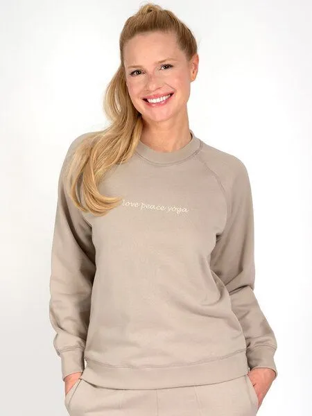 Magadi Magadi Damen Sweater BELLA mit Love- Peace- Yoga aus Sweat-Stoff, Natur (taupe), – Produktbild 1 von 4