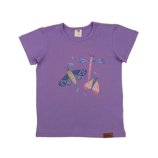 Walkiddy Kinder T-Shirt GOTS zertifiziert, lila, Schmetterling-Print, Bio-Baumwolle, weich – Walkiddy – Produktbild 1 von 2