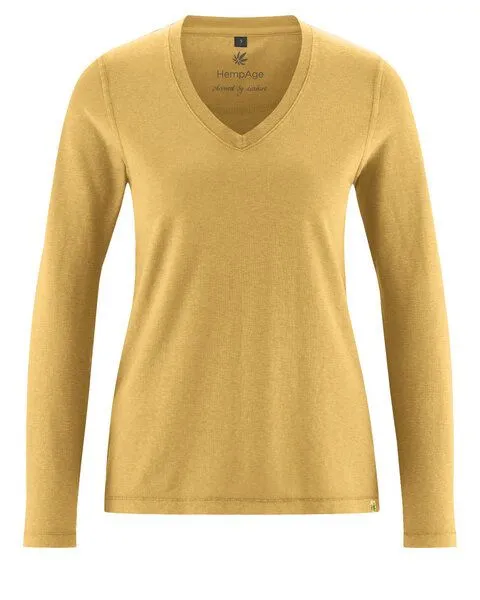 HempAge HempAge Langarmshirt Damen Hanf/Biobaumwolle, Dijon(gelb), – Produktbild 1 von 3