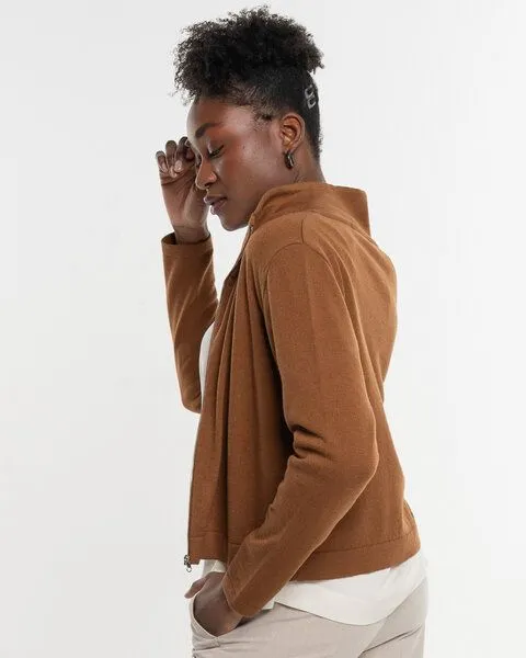 Alma & Lovis Alma & Lovis Legere Zip-Jacke aus softem Bio-Baumwoll-/Woll-Mix | Cot-Wool Kurzjacke, Cinnamon (hellbraun), – Produktbild 4 von 4