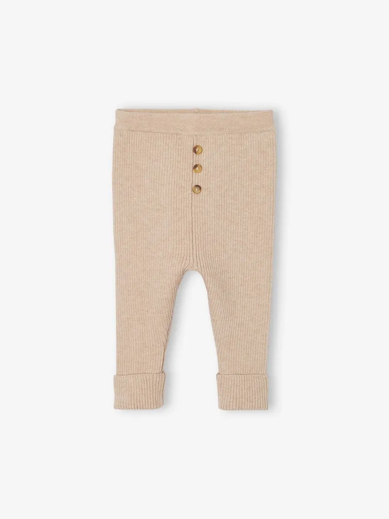 Vertbaudet Mitwachsende Baby Strickleggings, Beige meliert, – Produktbild 1 von 2