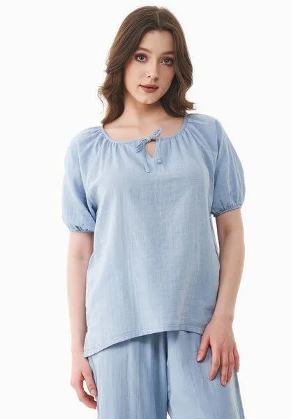ORGANICATION ORGANICATION Musselin Bluse aus Bio-Baumwolle, Blau(ice blue), – Produktbild 1 von 4