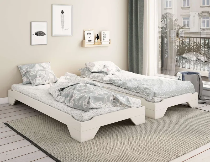 OTTO home Massivholzbett Melwine – Stapelbett aus massiver Kiefer, platzsparend & flexibel (2-tlg., in 2 Ausführungen- als Einzelbett oder Set aus 2 Betten), Mit Lattenrost, ideal als Gästebett, FSC® zertifiziert, Made in Europe, Weiß, – Produktbild 5 von 6
