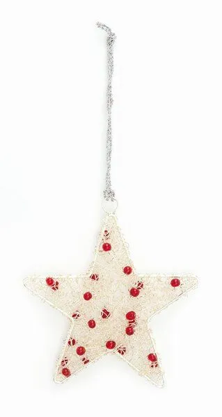 El Puente El Puente Hängedeko "Stern" | Fair Trade & Handmade aus Indien, Silber,rot, – Produktbild 1 von 1