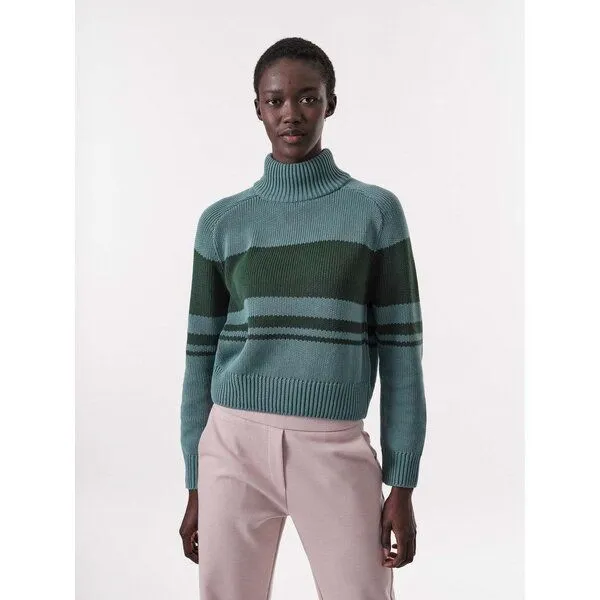 LANIUS LANIUS Colourblock-Pullover aus Bio-Baumwolle, Ice blue/dark green, – Produktbild 1 von 4