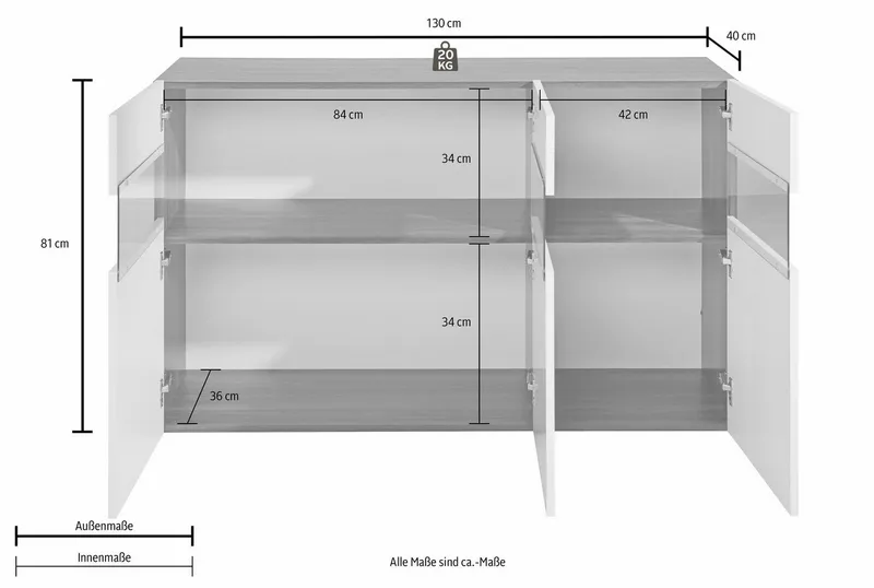 OTTO home Sideboard, Kommode mit 3 Türen, Breite 130 cm, ohne Beleuchtung, Weiß, – Produktbild 2 von 4