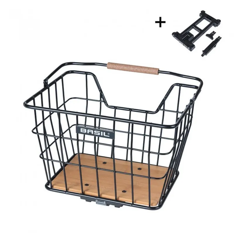 Basil Basil Nordland MIK - Fahrradkorb 23 Liter Schwarz / Natur - Stahl / Bambus - MIK 2.0 System – Produktbild 1 von 3