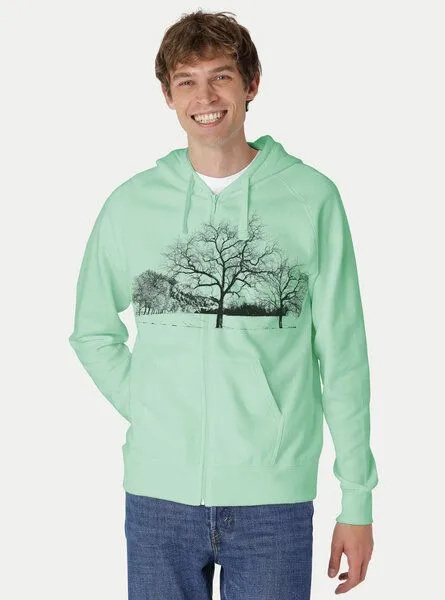 Peaces.bio - handbedruckte Biomode Peaces.bio - handbedruckte Biomode Zip-Hoodie Landscape Herren, Mint, – Produktbild 2 von 2