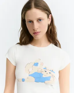 thinking mu Thinking MU Damen vegan T-Shirt Mirna Slim Fit Meowrobics Weiß – Produktbild 1 von 1