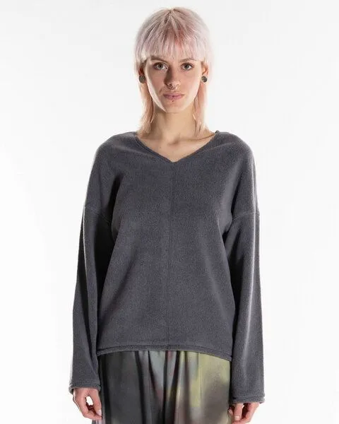 Alma & Lovis Alma & Lovis Kuscheliger Teddy-Sweater aus Organic Cotton | Teddy V-Neck, Graphit (dunkelgrau), – Produktbild 3 von 4