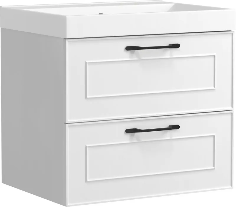 welltime Waschtisch CADIZ, Waschtisch, matt weiß, Landhaus-Optik, schwarze Aktzente, Weiß, – Produktbild 2 von 5