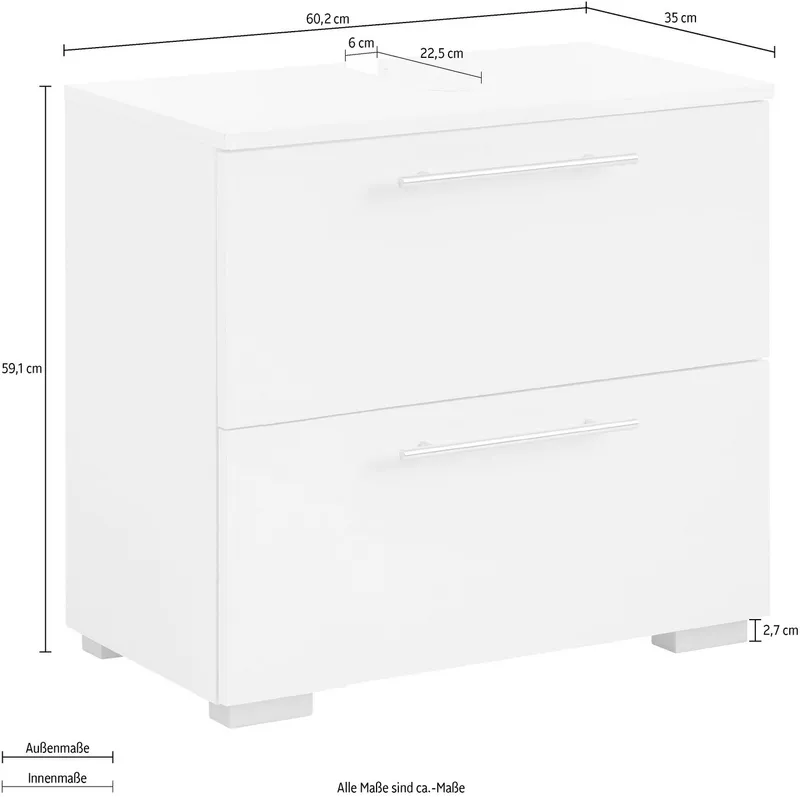 welltime Waschbeckenunterschrank Breite 60 cm, Weiß, – Produktbild 1 von 5