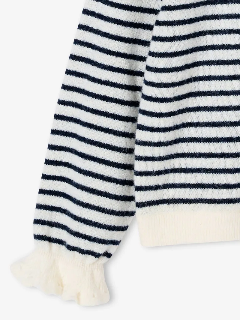 Vertbaudet Vertbaudet Gestreifter Mädchen Pullover mit Volantkragen Mama-Tochter-Capsule, Wollweiß, – Produktbild 4 von 4