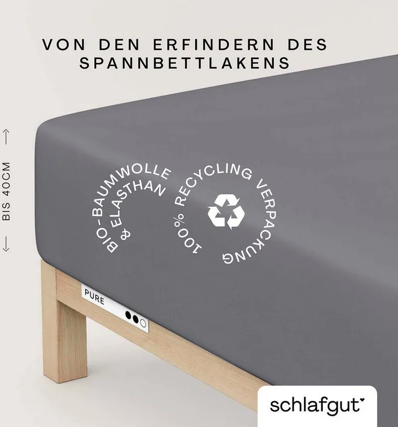 Schlafgut Schlafgut Spannbettlaken PURE BOXSPRING Bio-Baumwolle mit Elasthan, 170 g/m², Bettlaken, Jersey-Elasthan, Gummizug: rundum, (1 Stück), PREMIUM Boxspringbett Laken bis 40 cm Höhe, dehnbar blickdicht, straff, Grün, – Produktbild 2 von 5