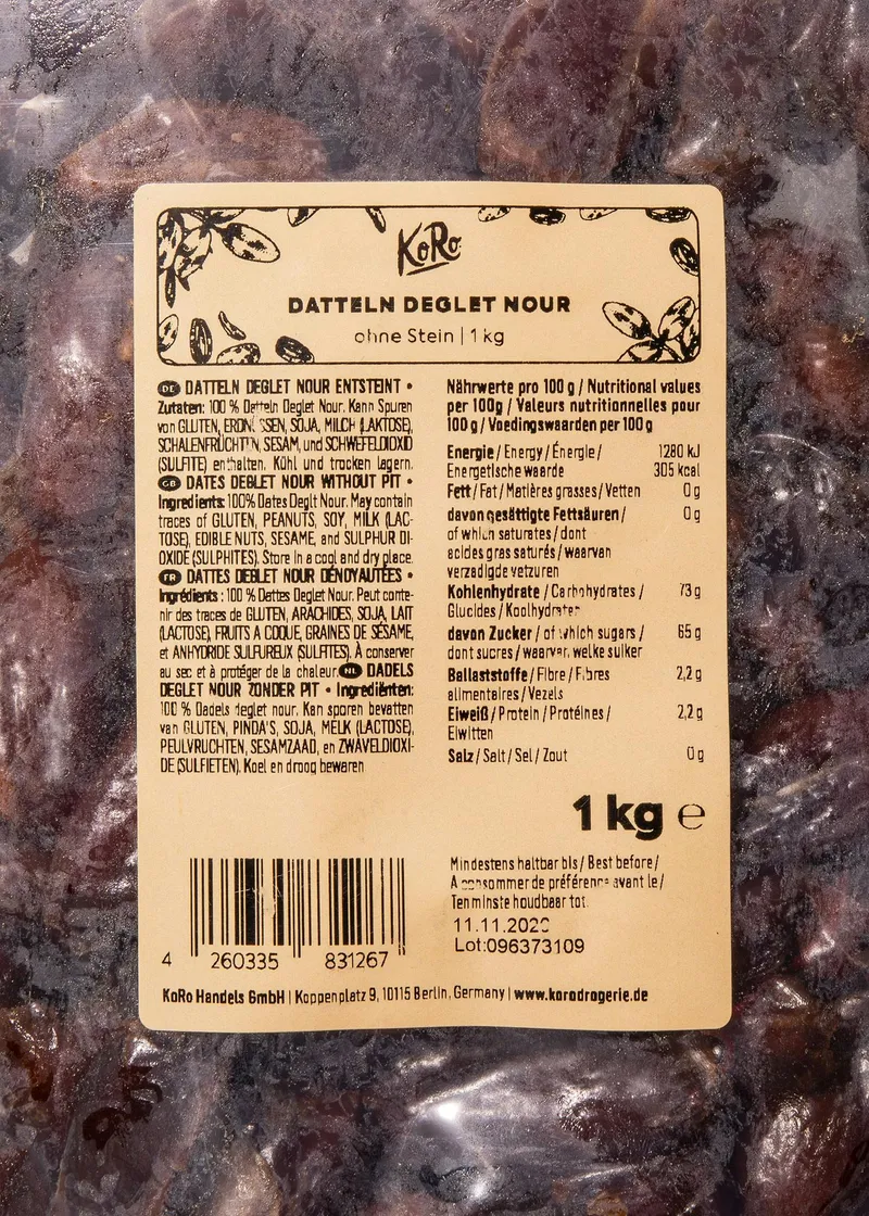 KoRo Deglet Nour Datteln ohne Stein 1 kg – Produktbild 3 von 5