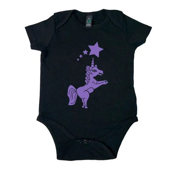 HANDGEDRUCKT HANDGEDRUCKT "Einhorn" Baby Body, Schwarz, – Produktbild 1 von 4