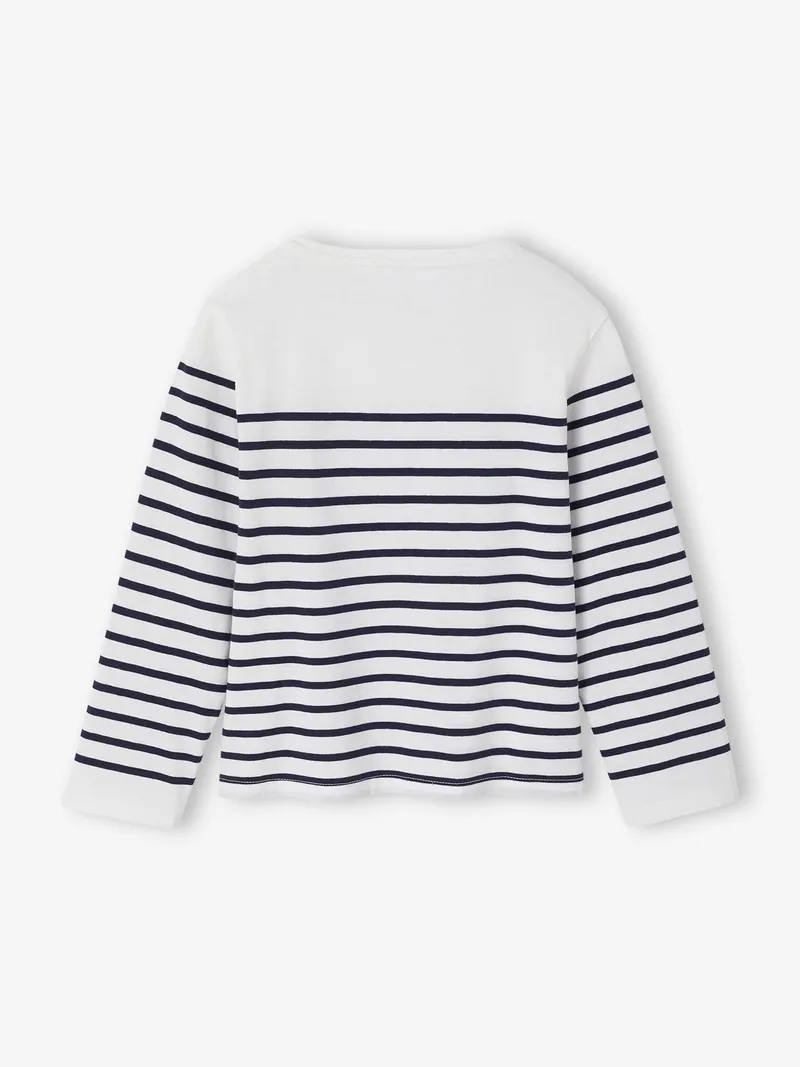 Vertbaudet Mädchen Ringelshirt mit Herz-Stickerei, Blau gestreift, – Produktbild 2 von 3