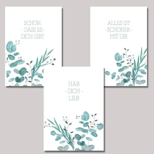 Fines Papeterie Fines Papeterie 3er Postkarten Set LOVE mit Eukalyptus Motiv – Produktbild 1 von 4