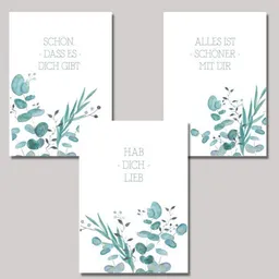 Fines Papeterie Fines Papeterie 3er Postkarten Set LOVE mit Eukalyptus Motiv – Produktbild 1 von 1