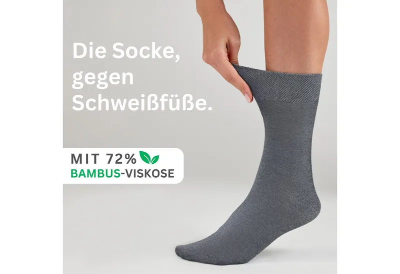 MEDOLY Basicsocken Bambussocken gegen Schweißfüße, ohne Bund, mit 72% Viskose (6 Paar) aus Bambus-Zellstoff, ohne störende Naht, Grau, – Produktbild 1 von 5