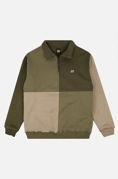 Trendsplant Trendsplant Color Block Half Zip Sweatshirt Gothic Olive, Oliv, – Produktbild 2 von 4