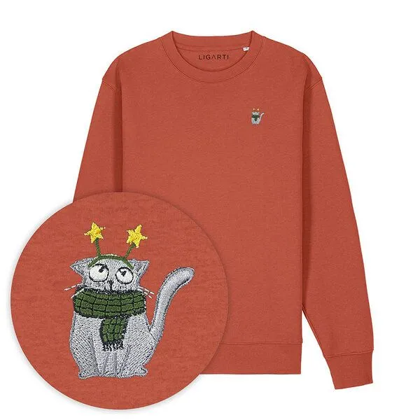LIGARTI Bestickter Pullover – Babette die Winter-Katze – LIGARTI Tiermanufaktur, Terracotta, – Produktbild 1 von 3