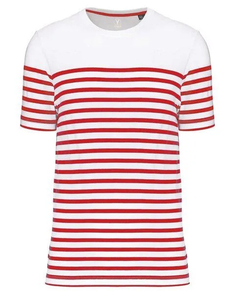 YTWOO YTWOO Nachhaltiges Herren-T-Shirt mit Rundhalsausschnitt im Marine-Stil, Weiß/rot gestreift, – Produktbild 3 von 4