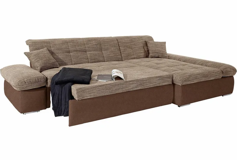 DOMO collection Ecksofa MORIC 300x172 cm, XXL-Sofa mit viel Platz, L-Form, auch in Cord, wahlweise mit Bettfunktion und Armteilverstellung, Beige|braun, – Produktbild 3 von 8
