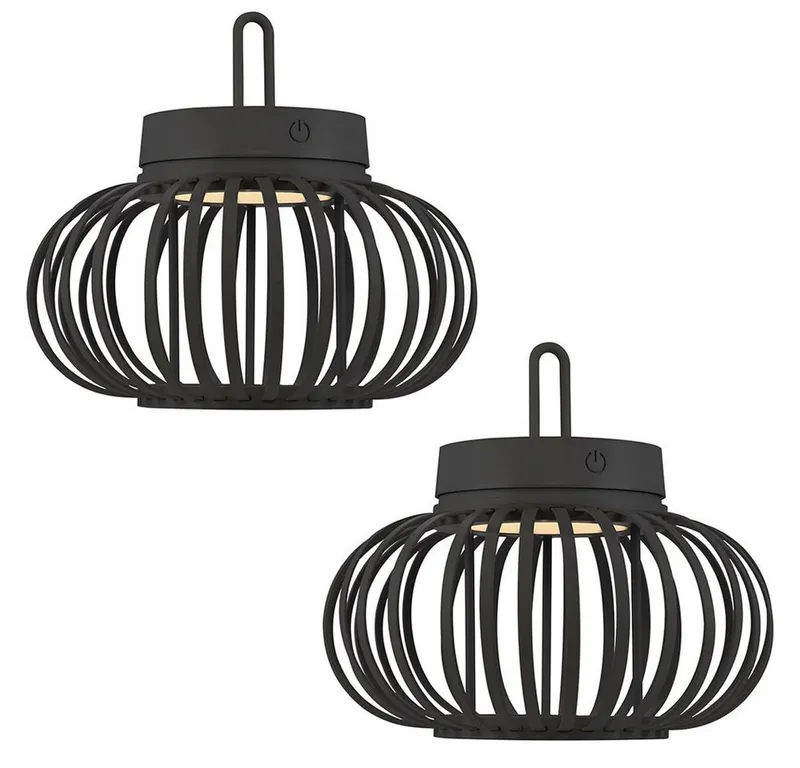JUST LIGHT JUST LIGHT LED Außen-Tischleuchte, LED-Leuchtmittel fest verbaut, Warmweiß, 2x Tischleuchte Pendellampe Innen Außen LED Touchdimmer D 25 cm, Schwarz, – Produktbild 2 von 5