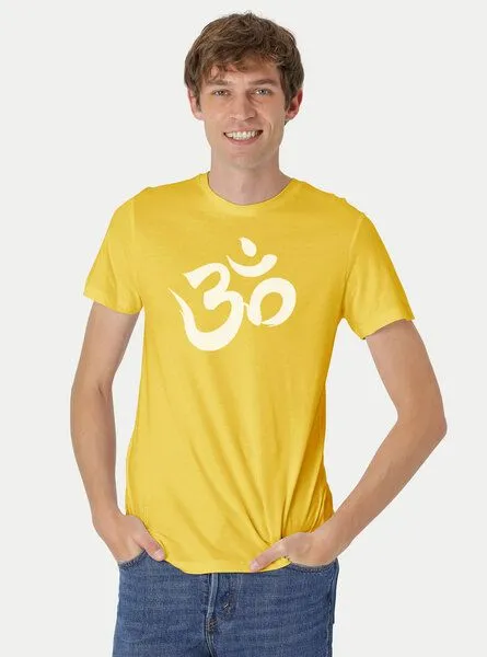 Peaces.bio - handbedruckte Biomode Peaces.bio - handbedruckte Biomode Fit T-Shirt "Om" Herren, Gelb, – Produktbild 2 von 2