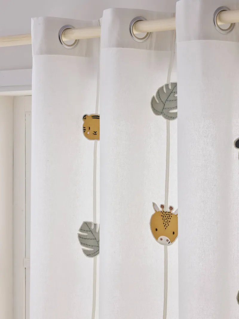 Vertbaudet Voile-Vorhang PANDAFREUNDE mit Ösen & Girlande lichtdurchlässig halb Kinderzimmer, Wollweiß, – Produktbild 2 von 4