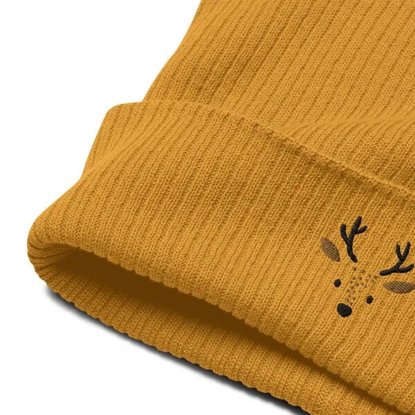 PepMelon PepMelon Niedliche gestickte Hirsch-Mütze aus Bio-Rippstrick, Mustard (gelb), – Produktbild 4 von 5