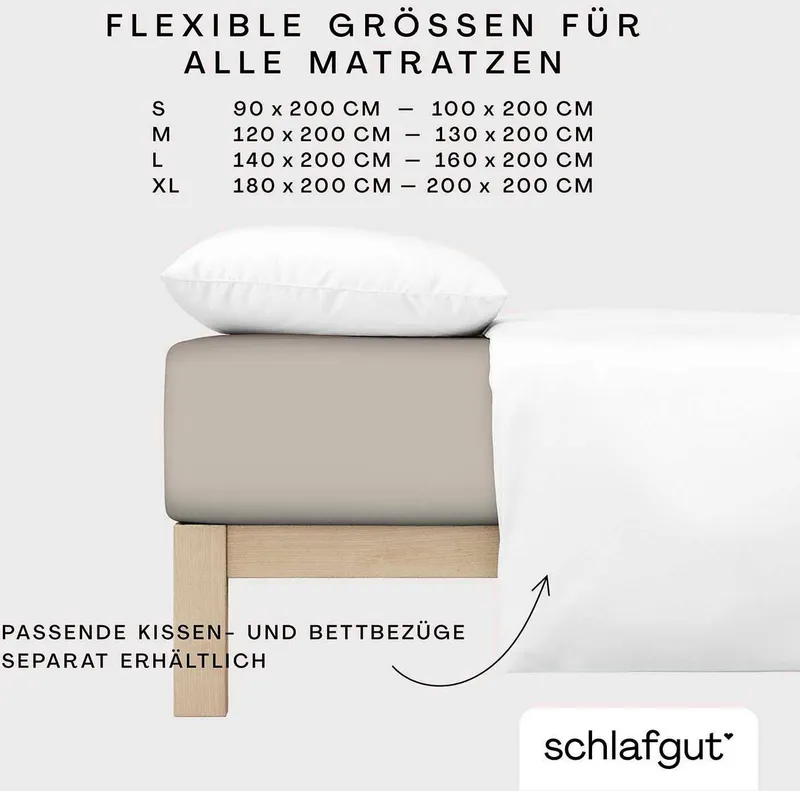 Schlafgut Schlafgut Spannbettlaken CASUAL Bettlaken 100% gekämmte Bio-Baumwolle, 150 g/m², Spannbetttuch, Jersey, Gummizug: rundum, (1 Stück), Bettlaken bis 25 cm Höhe, langlebig, weich, Antipilling-Ausrüstung, Braun, – Produktbild 1 von 5